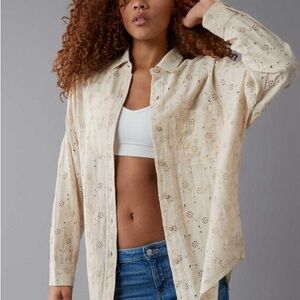 AE Cream Eyelet Button-Up Shirt